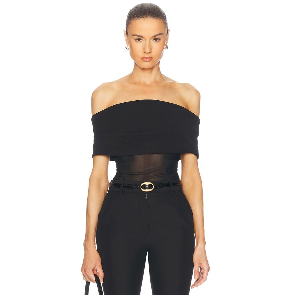 Revolve SEROYA Willa Off The Shoulder Mesh Body Suit in Black size XS NWT